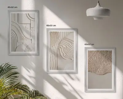 Zestaw obrazów do salonu abstrakcyjne wzory w odcieniach beżu i bieli