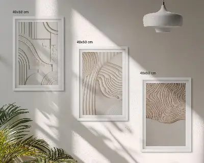 Zestaw obrazów do salonu abstrakcyjne wzory w odcieniach beżu i bieli