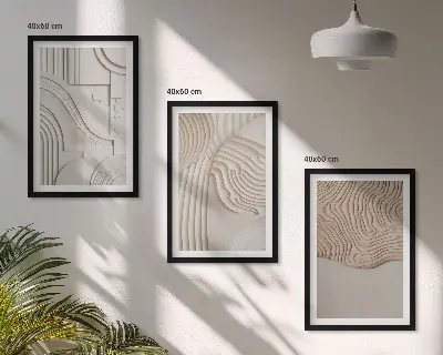 Zestaw obrazów do salonu abstrakcyjne wzory w odcieniach beżu i bieli