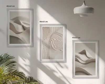Abstrakcyjne fale beżowe zestaw 3 obrazów do salonu