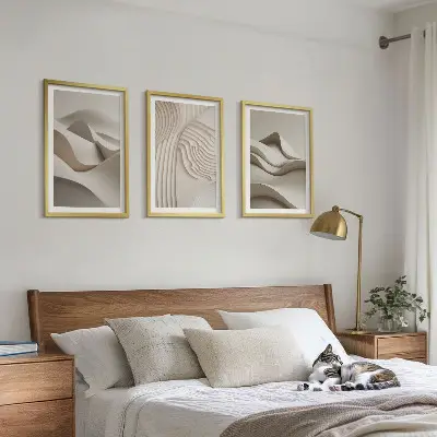 Abstrakcyjne fale beżowe zestaw 3 obrazów do salonu