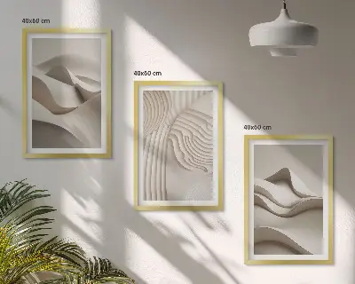 Abstrakcyjne fale beżowe zestaw 3 obrazów do salonu