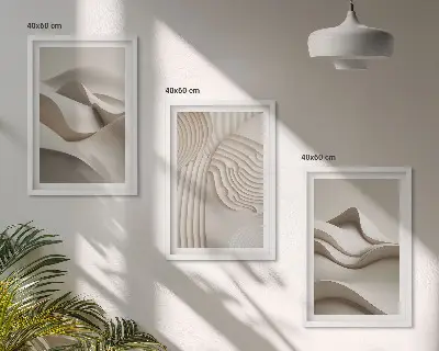 Abstrakcyjne fale beżowe zestaw 3 obrazów do salonu