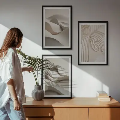 Abstrakcyjne fale beżowe zestaw 3 obrazów do salonu
