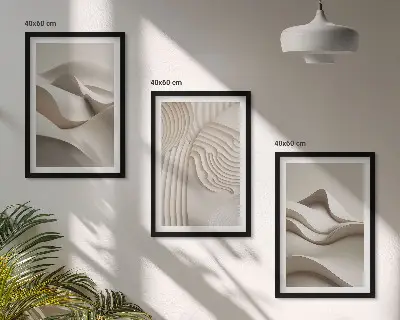Abstrakcyjne fale beżowe zestaw 3 obrazów do salonu