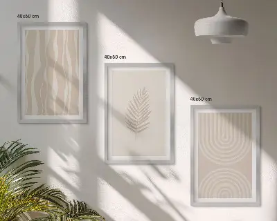 Zestaw 3 obrazów do salonu Beżowe wzory roślinne