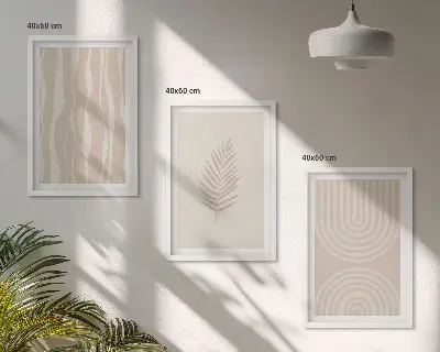 Zestaw 3 obrazów do salonu Beżowe wzory roślinne