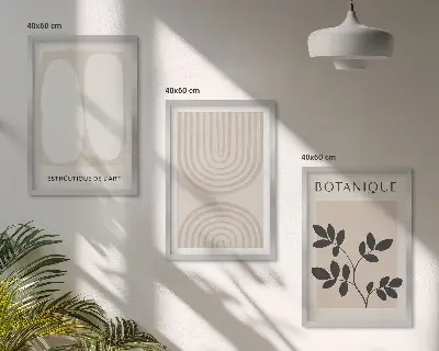 Zestaw obrazów do salonu z delikatnymi motywami roślinnymi w stylu boho