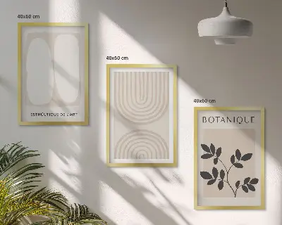 Zestaw obrazów do salonu z delikatnymi motywami roślinnymi w stylu boho