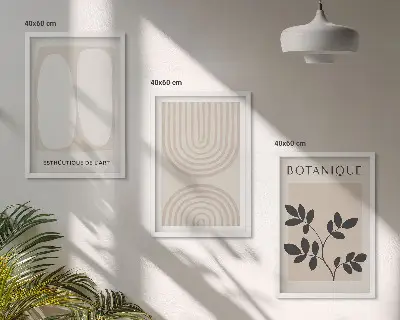 Zestaw obrazów do salonu z delikatnymi motywami roślinnymi w stylu boho