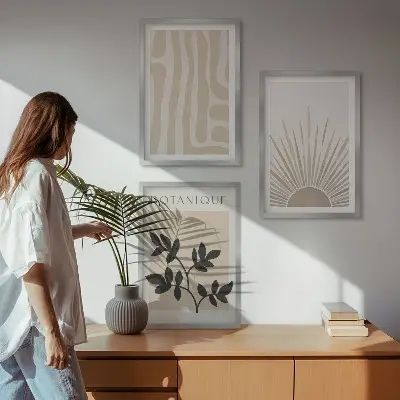 Zestaw obrazów do salonu Abstrakcyjne wzory roślinne