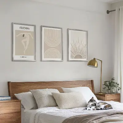 Kompozycja obrazów na ścianę pastelowe postery z abstrakcjami w stylu boho