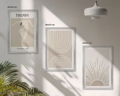 Kompozycja obrazów na ścianę pastelowe postery z abstrakcjami w stylu boho
