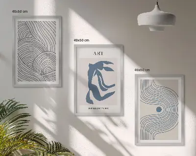 Abstrakcyjne niebieskie linie zestaw 3 obrazów do salonu