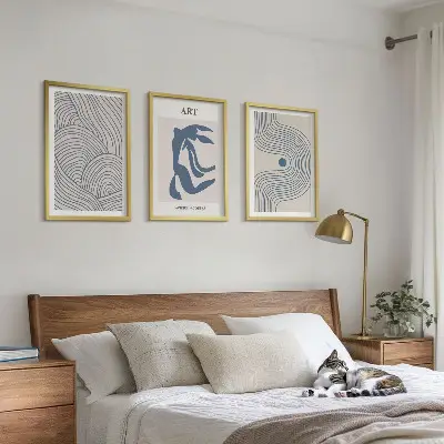 Abstrakcyjne niebieskie linie zestaw 3 obrazów do salonu