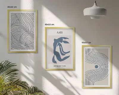 Abstrakcyjne niebieskie linie zestaw 3 obrazów do salonu