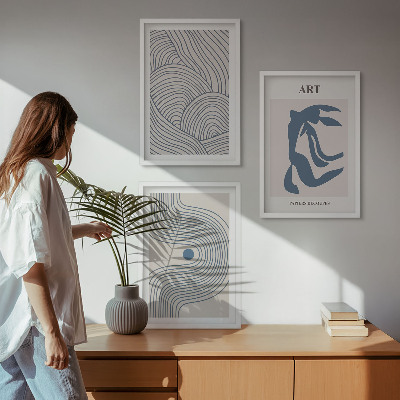Zestaw 3 obrazów do salonu Abstrakcyjne linie niebieskie