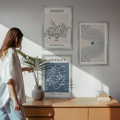 Zestaw obrazów do salonu Kwiaty linie abstrakcyjne postery