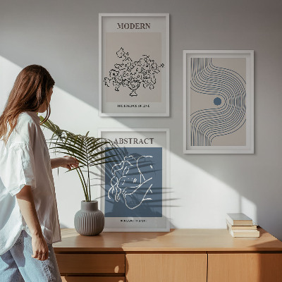 Zestaw obrazów do salonu Kwiaty linie abstrakcyjne postery