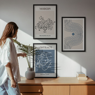 Zestaw obrazów do salonu Kwiaty linie abstrakcyjne postery