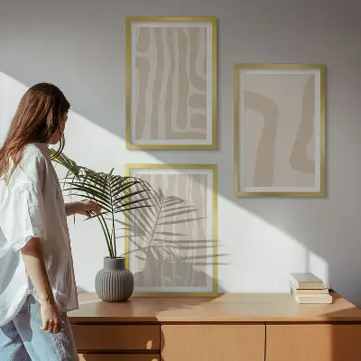 Kompozycja obrazów na ścianę w stylu abstrakcyjne wzory boho