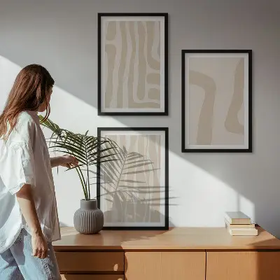 Kompozycja obrazów na ścianę w stylu abstrakcyjne wzory boho