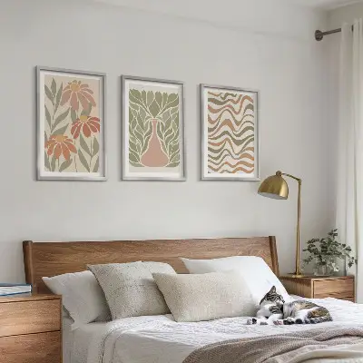 Zestaw obrazów do salonu pastelowe kwiaty w stylu abstrakcji