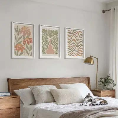 Zestaw obrazów do salonu pastelowe kwiaty w stylu abstrakcji