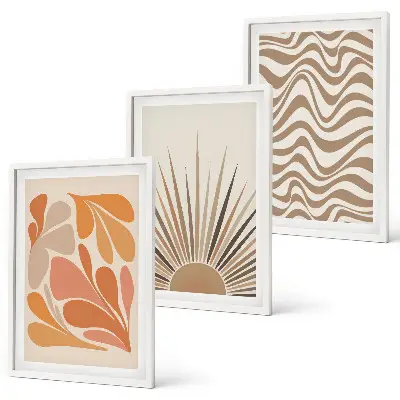 Zestaw 3 obrazów do salonu Słońce boho pastelowe kształty