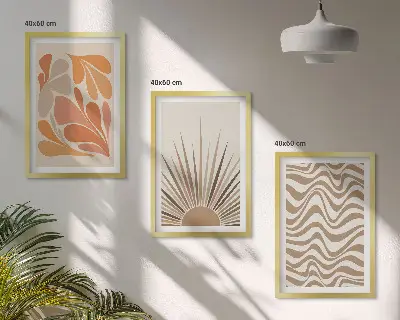 Zestaw 3 obrazów do salonu słońce w stylu boho w pastelowych kształtach