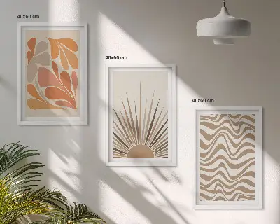 Zestaw 3 obrazów do salonu słońce w stylu boho w pastelowych kształtach