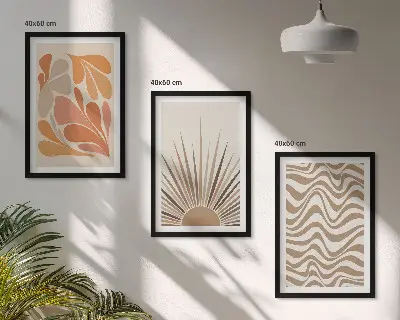Zestaw 3 obrazów do salonu słońce w stylu boho w pastelowych kształtach