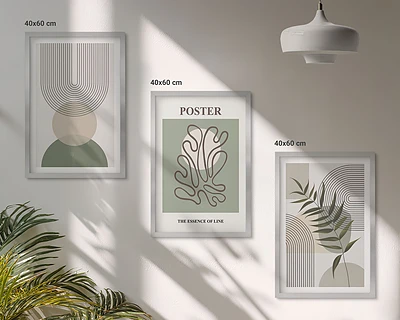 Zestaw 3 obrazów do salonu geometryczne botaniczne wzory