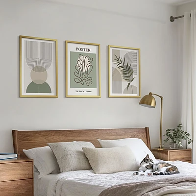 Zestaw 3 obrazów do salonu geometryczne botaniczne wzory