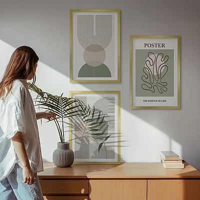 Zestaw 3 obrazów do salonu geometryczne botaniczne wzory