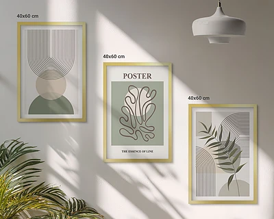 Zestaw 3 obrazów do salonu geometryczne botaniczne wzory