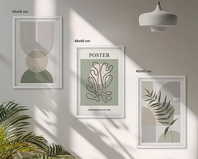 Zestaw 3 obrazów do salonu geometryczne botaniczne wzory