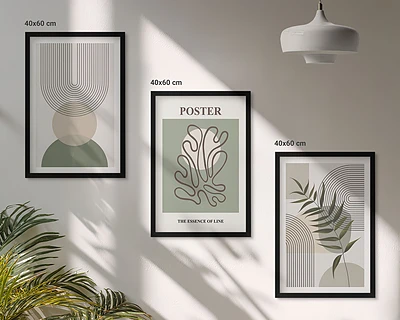 Zestaw 3 obrazów do salonu geometryczne botaniczne wzory