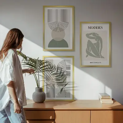 Zestaw obrazów do salonu styliwe grafiki roślinne
