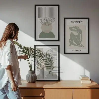 Zestaw obrazów do salonu styliwe grafiki roślinne