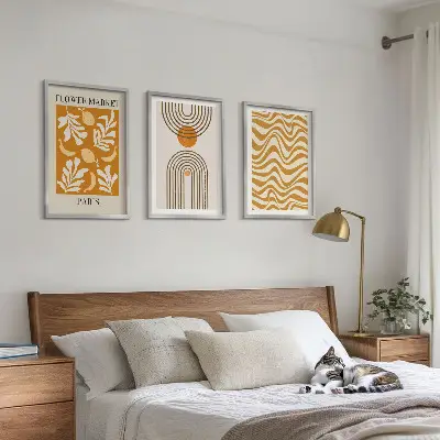 Zestaw obrazów do salonu z geometrycznymi wzorami roślinnymi