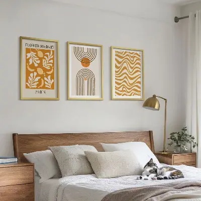 Zestaw obrazów do salonu z geometrycznymi wzorami roślinnymi