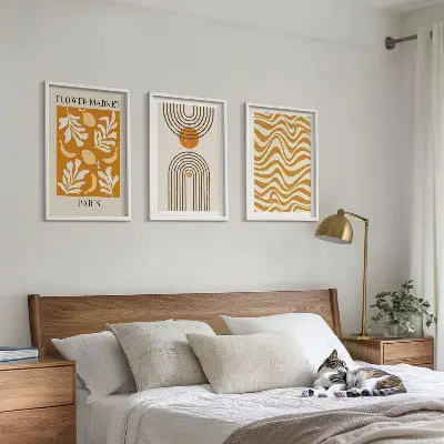 Zestaw obrazów do salonu z geometrycznymi wzorami roślinnymi