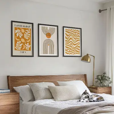 Zestaw obrazów do salonu z geometrycznymi wzorami roślinnymi