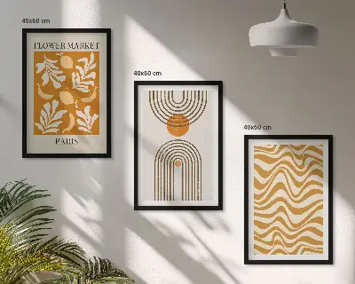 Zestaw obrazów do salonu z geometrycznymi wzorami roślinnymi