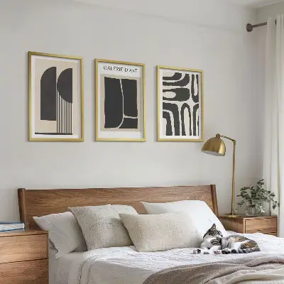 Zestaw 3 abstrakcyjnych minimalistycznych plakatów do salonu