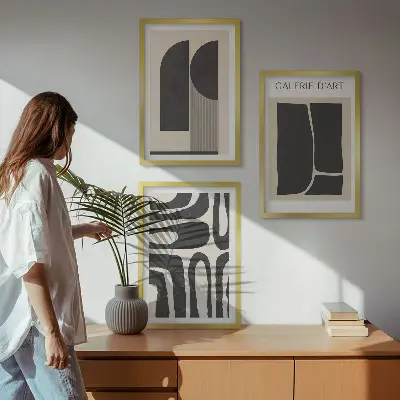 Zestaw 3 abstrakcyjnych minimalistycznych plakatów do salonu