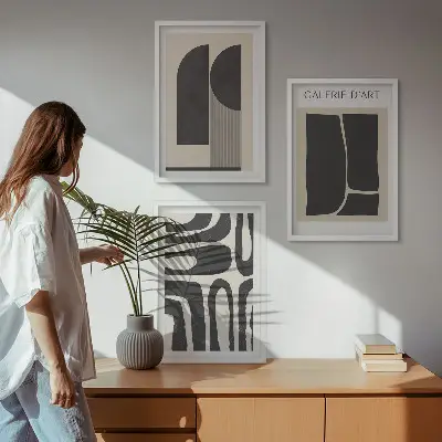 Zestaw 3 abstrakcyjnych minimalistycznych plakatów do salonu