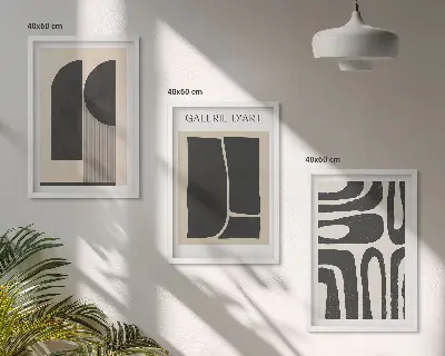 Zestaw 3 abstrakcyjnych minimalistycznych plakatów do salonu