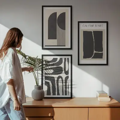 Zestaw 3 abstrakcyjnych minimalistycznych plakatów do salonu